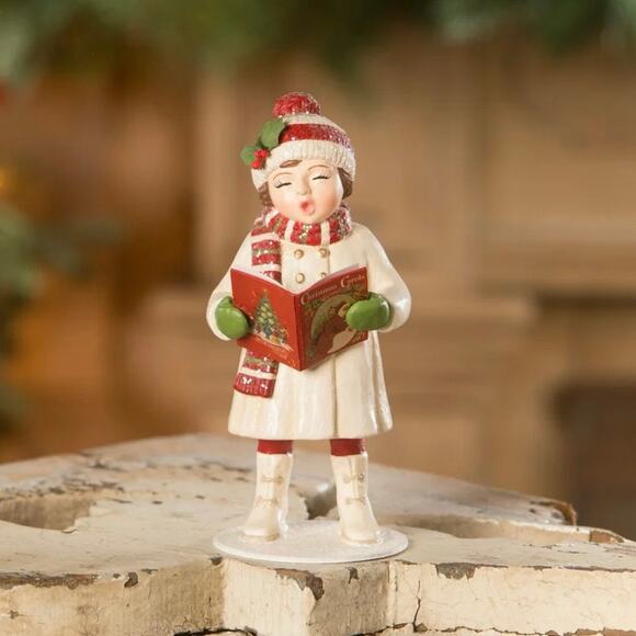 Bethany Lowe Christmas Caroling Leah With Book TD2150 NEW - Picture 1 of 3